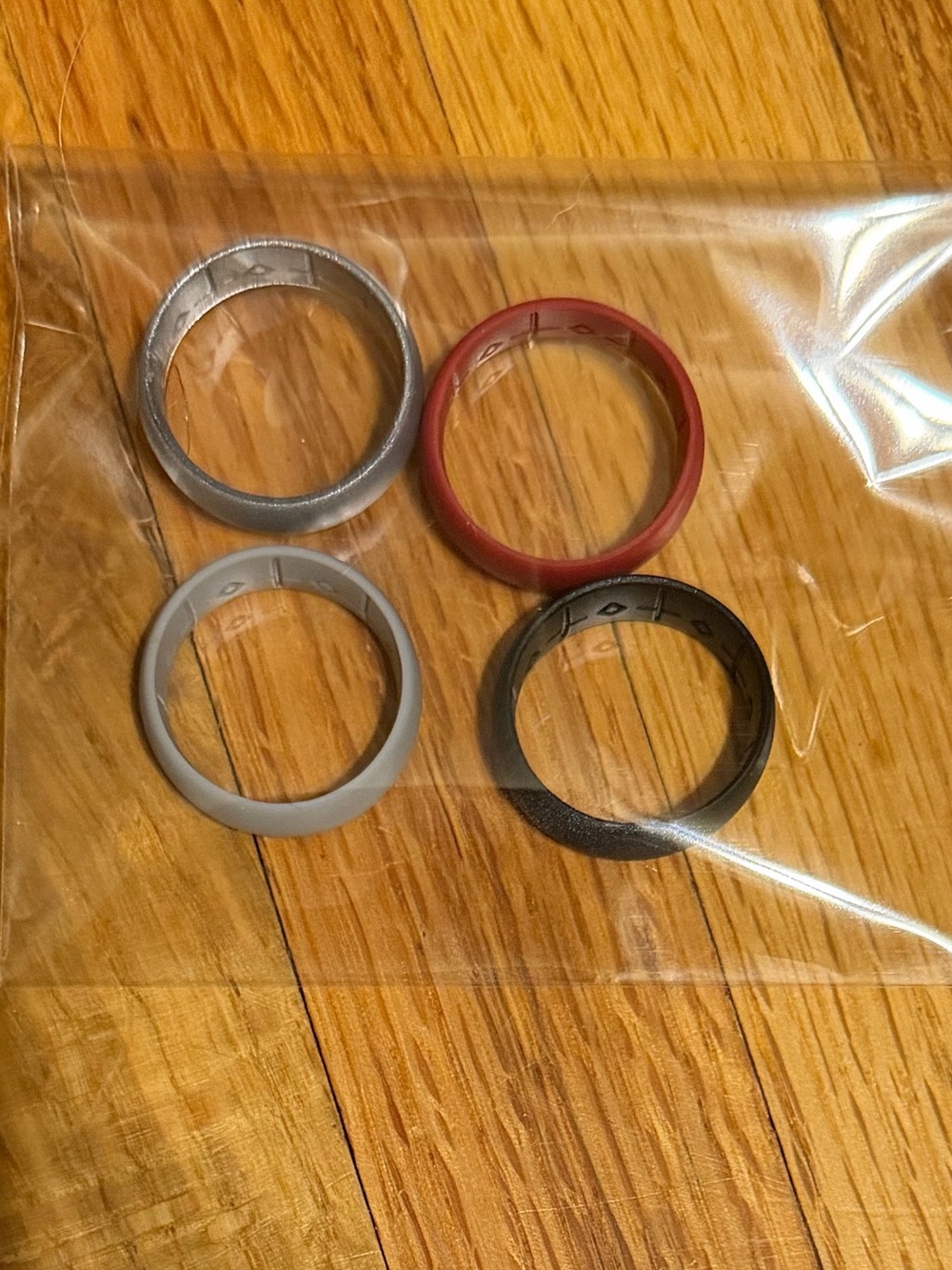 Men's Pack of Four Decorative Rings — Black, Red, Silver, Gray